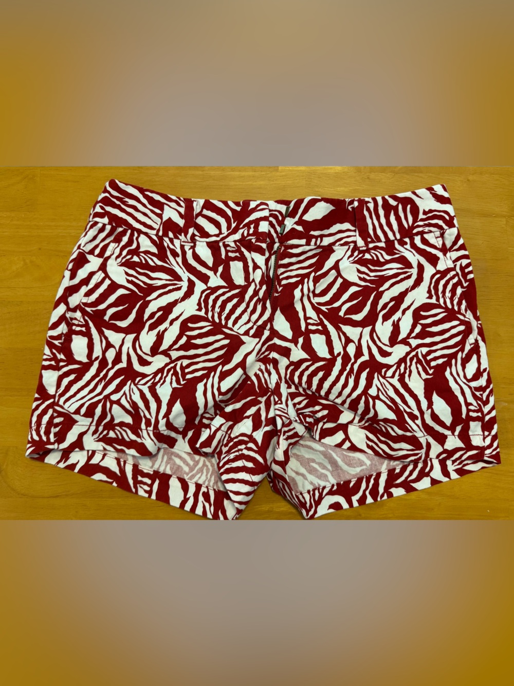 LOFT Red and White Zebra-Print Shorts
